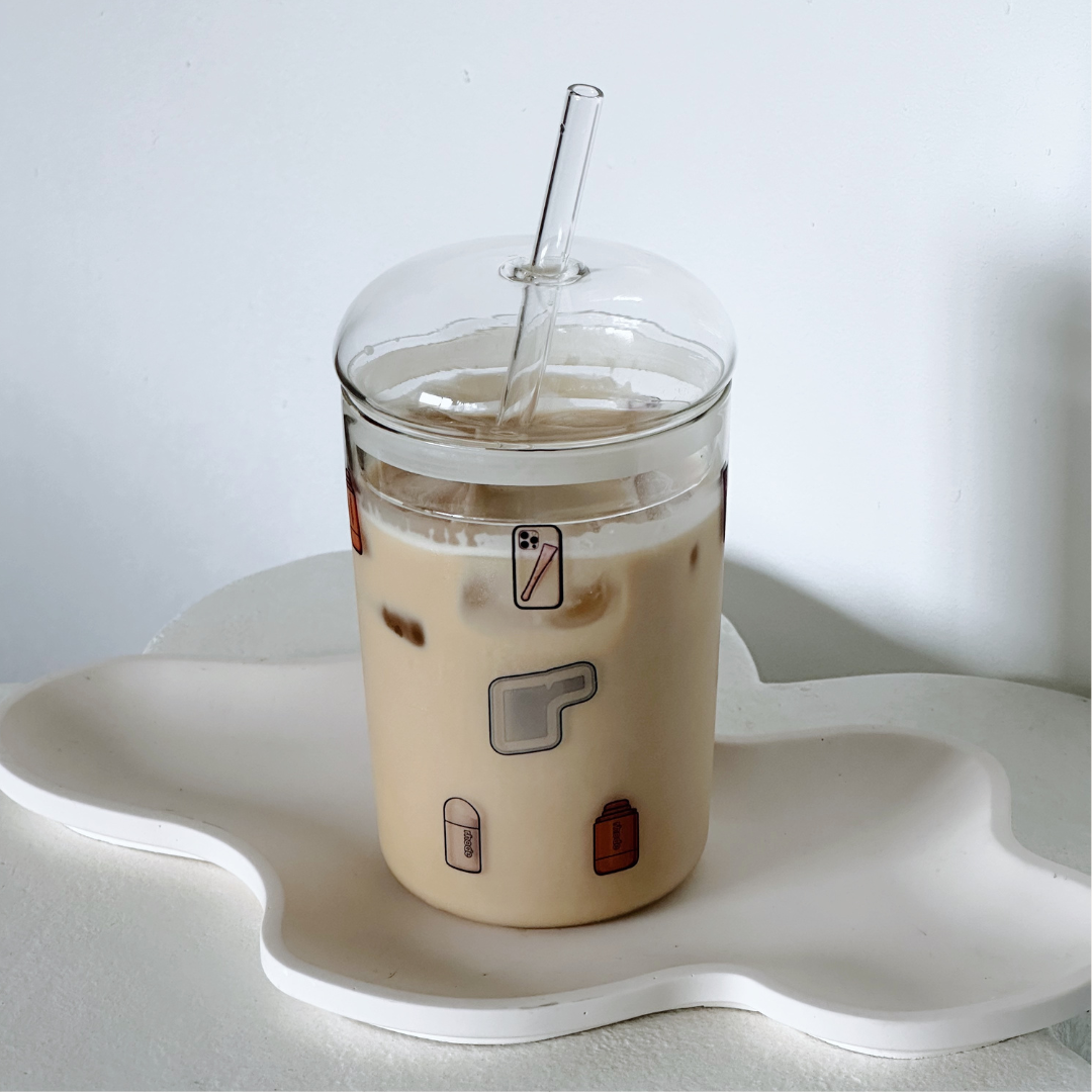 Logo Glazed Glass Straw Cup